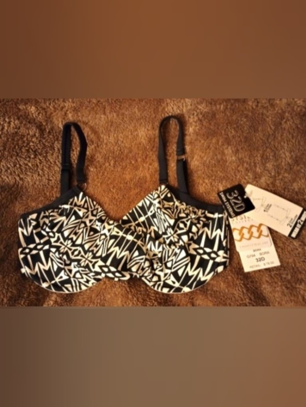 NWT Retro Black & White Geometric Underwire Bikini Top